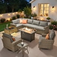 thumbnail image 4 of Ovios 10 Pieces Outdoor Patio Furniture Set with Fire Pit All-Weather Wicker Sectional with Swivel Chairs, Dark Gray, 4 of 12