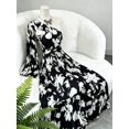 thumbnail image 4 of Black And White Floral One-Shoulder Pleated Maxi Dress With Puff Sleeve, 4 of 8