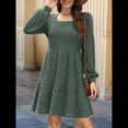 thumbnail image 4 of Vestido Estilo Babydoll Informal de Otoño con Cuello Cuadrado y Larga para Mujer Verde M, 4 of 8