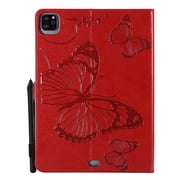 Case for iPad Pro 12.9 2021 5th/4th/3rd Generation,Slim Fit Folio Flip PU Leather Butterfly Embossed Smart Stand Cover Auto Wake/Sleep Shockproof Protection TPU Back Cover, Red
