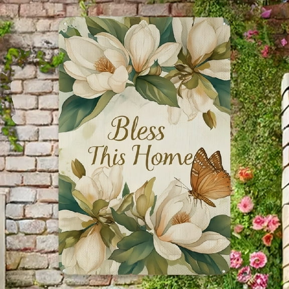 Metal plaque, Bless This Home Metal Sign Magnolia Metal Sign 12 x 8 Inch god bless our home Farmhouse Yard Outdoor Decoration Metal Sign  Retro Metal Sign , Home