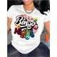 thumbnail image 1 of 1pc Women's Bingo Night Graphic Tee, Casual Round Neck Short Sleeve T-Shirt, Cotton Knit Fabric, Geometric Pattern, Regular Length for All Seasons, 1 of 6