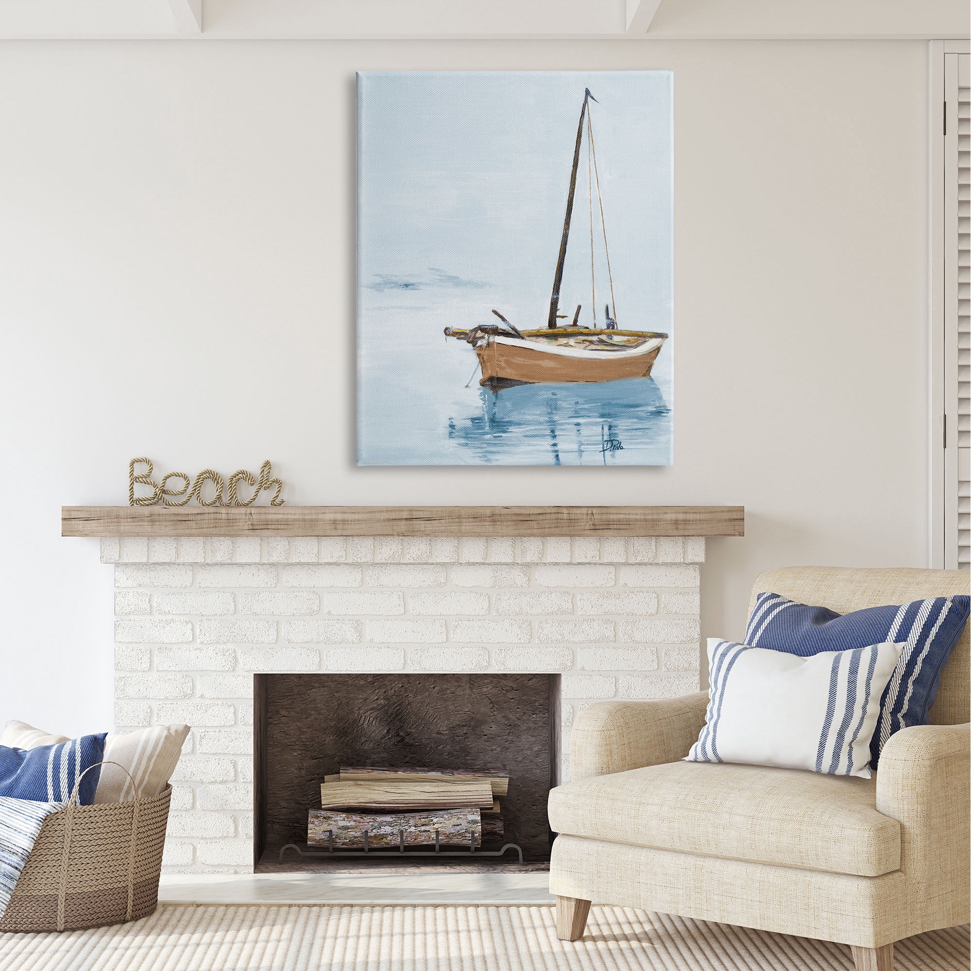 Stupell Industries Sailboat & Water Ripples Transportation Painting Gallery Wrapped Canvas Print Wall Art, 36 x 48