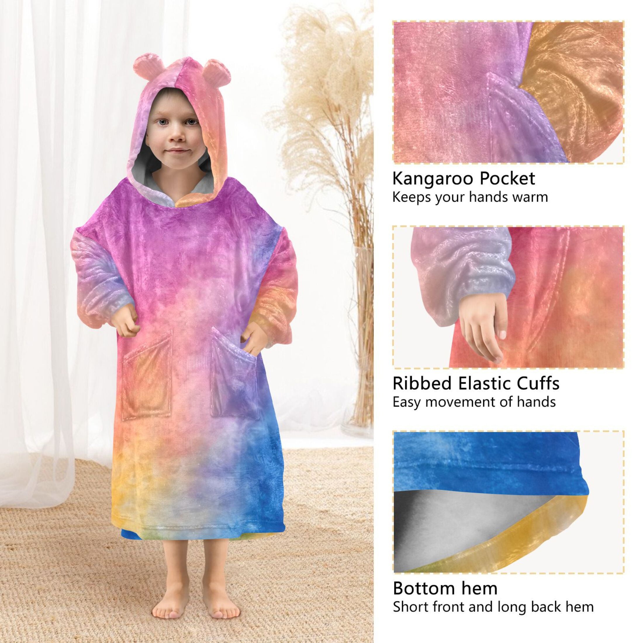 joogoo Wearable Blanket Hoodie Purple Blue Tie Dye for Flannel Sherpa Pocket 3-14 YR S