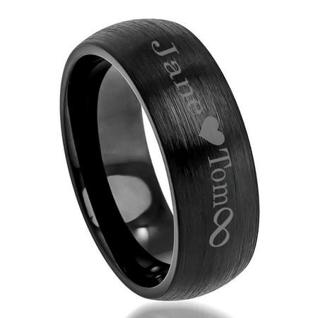 Free Engraving Men Women Personalized Outside Inside Engraving Tungsten Carbide Wedding Band Ring 8mm Domed Black Ring