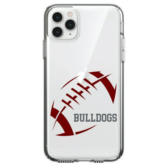 DistinctInk Clear Shockproof Hybrid Case for iPhone 12 Pro MAX (6.7" Screen) - TPU Bumper, Acrylic Back, Tempered Glass Screen Protector - Bulldogs Football - Maroon, Gray