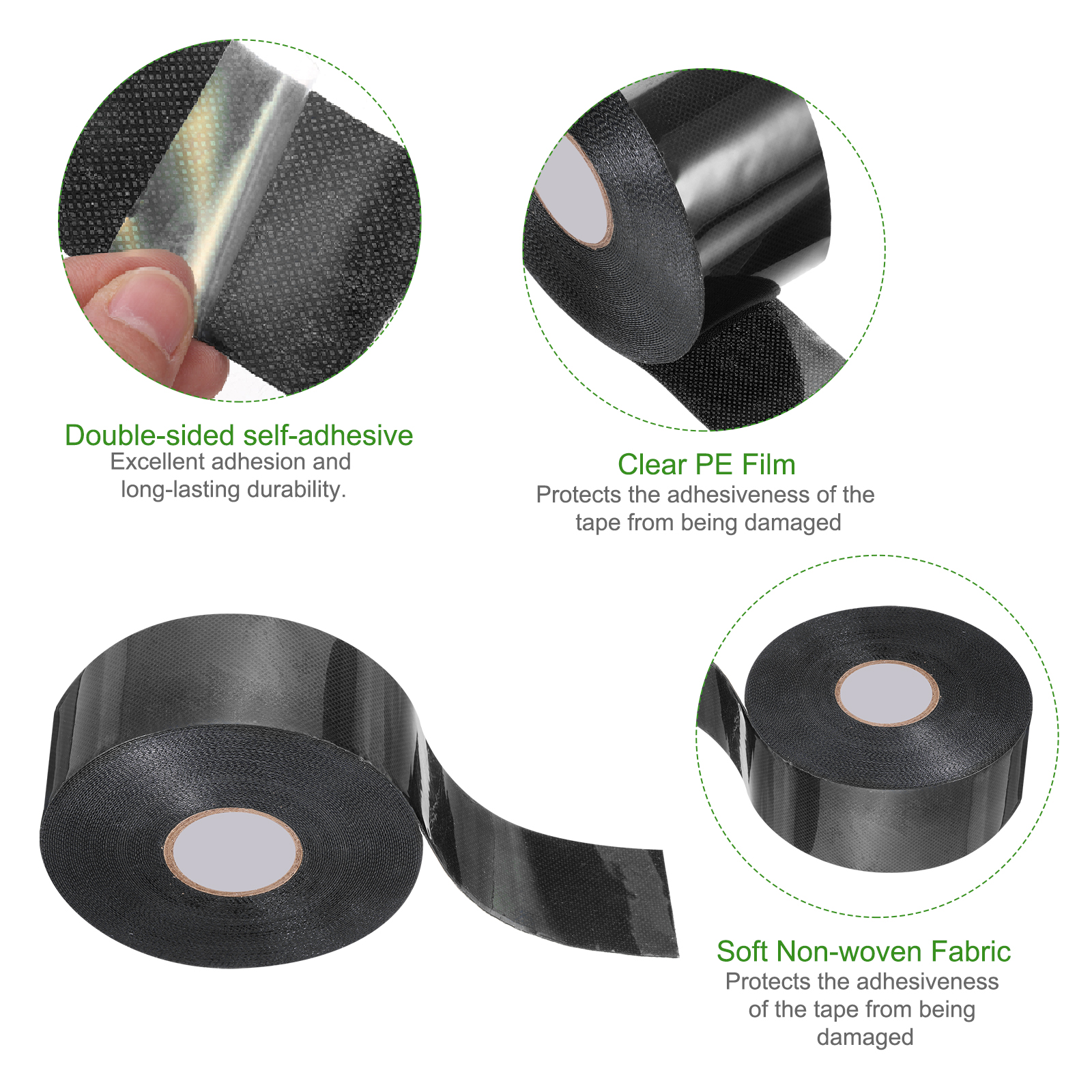 Uxcell Artificial Grass Tape 1.97" x 49.2 ft Double-Sided Turf Seam Tape, Black