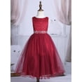 thumbnail image 6 of Alvivi Kids Sequined Lace Mesh Flower Girls Dress Princess Pageant Wedding Bridesmaid Birthday Party Dress Grown Burgundy 6, 6 of 7