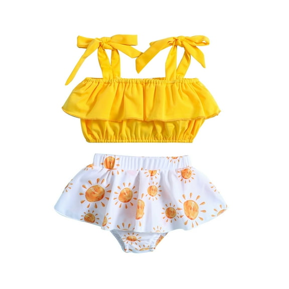 Mercatoo Toddler Baby Girls 2Pcs Swimsuit Sleeveless Strap Ruffle Bikini Swimwear Summer Beach Bathing Suit 0 Months to 3 Years