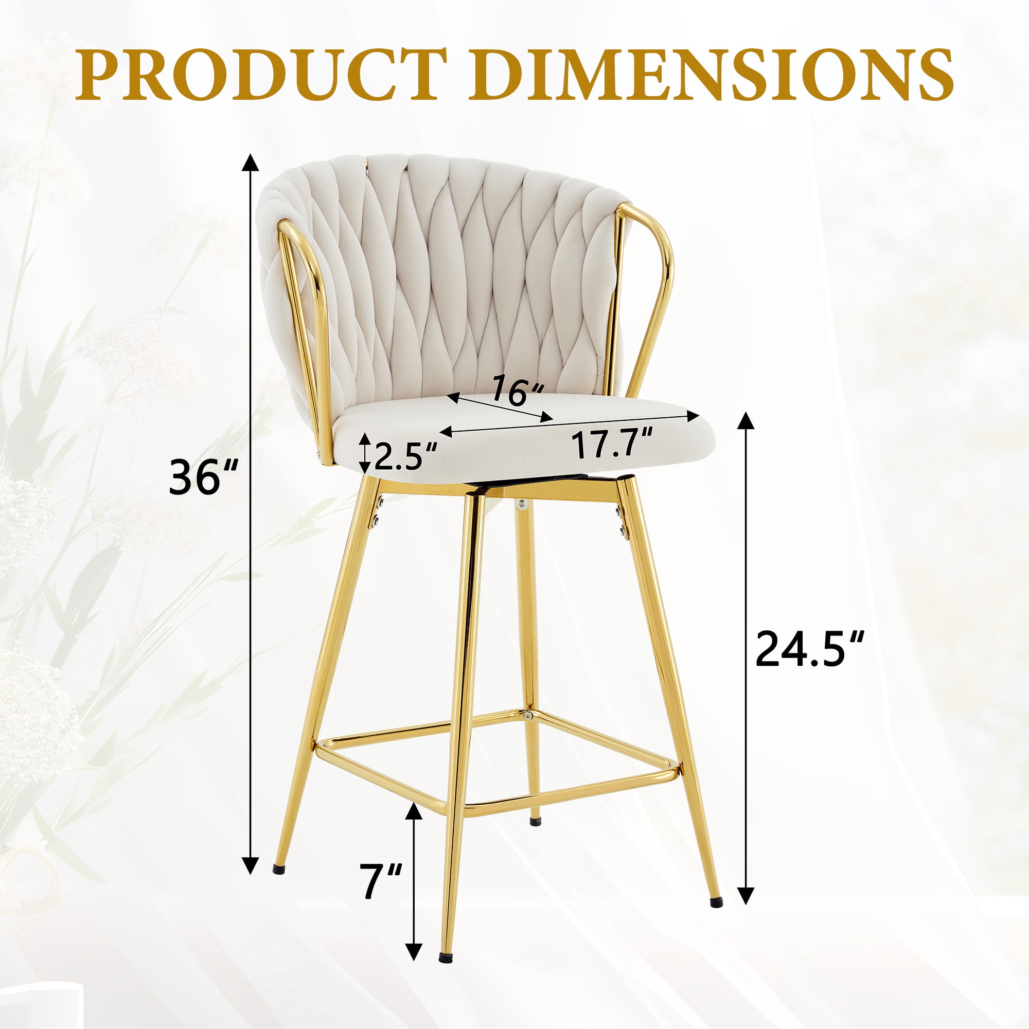 Alvantor Bar Stools Set of 2 Modern Velvet Braided Bar Stools Counter Stool Chairs for Kitchen Island Beige