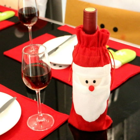 Santa Claus Christmas Red Wine Bottle Cover Bags Christmas Dinner