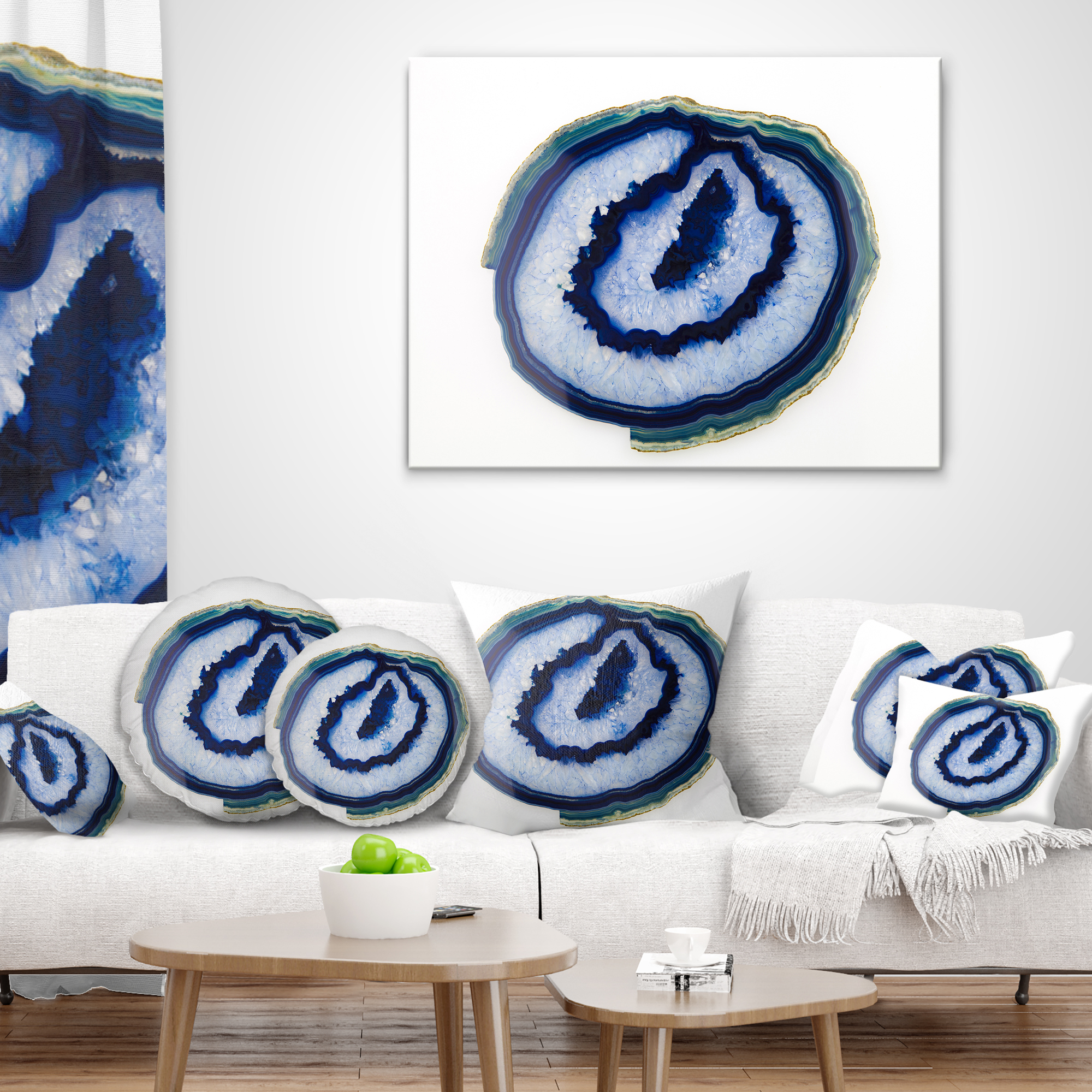 Designart Slice of Beautiful Blue Agate - Abstract Throw Pillow - 16x16