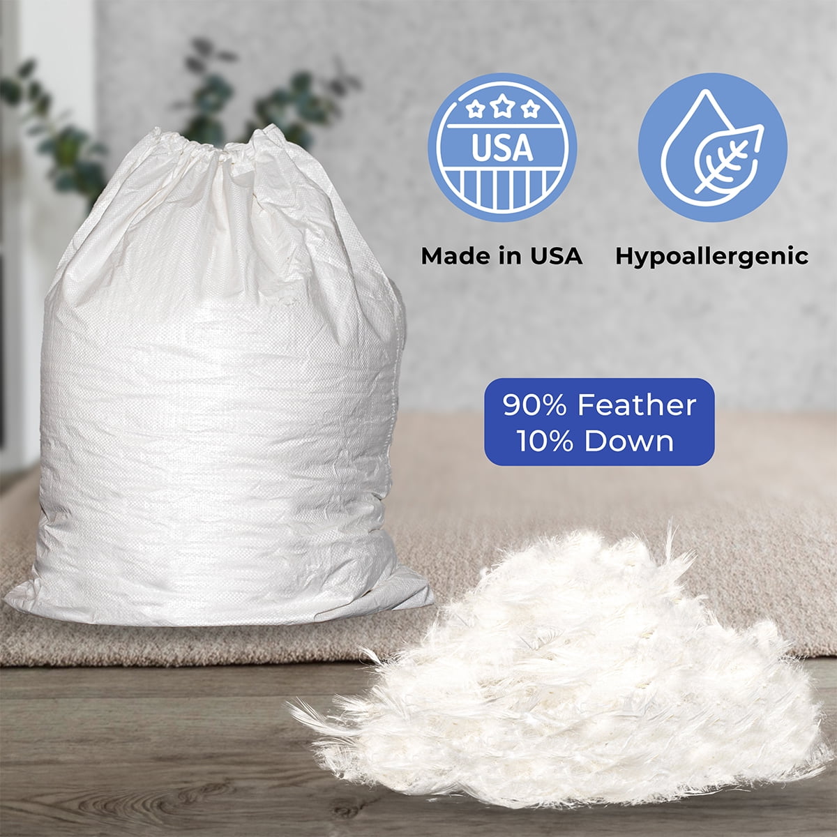 NEXTGEN Premium White Down/Goose Feathers 10/90 Stuffing & Fill Hypoallergenic Pillow Filling, restuffing, Fluffing, for Cushions, Comforters, Jackets - for DIY Projects and Home Décor