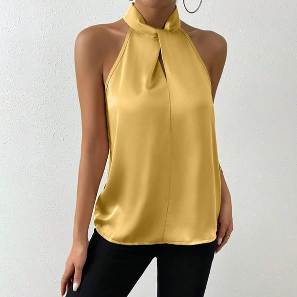 AherBiu Satin Tank Tops for Women off Shoulder Dressy Casual Shirts Elegant Ladies Silk Dress Blouse Walmart