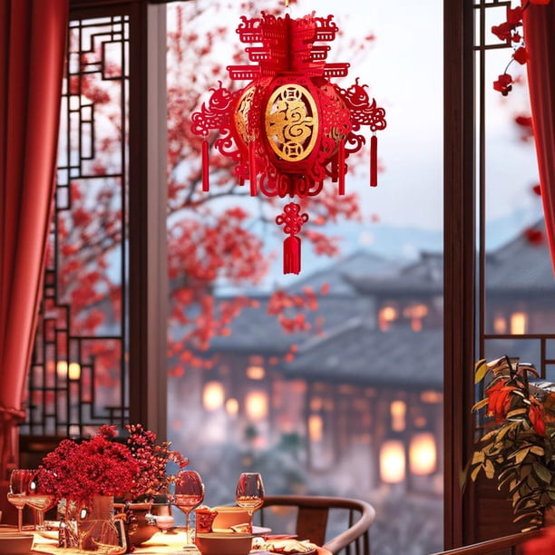 Farol Chino Decorativo Tradicional Lanternas Año Chino Adorno Colgante Primaveral Personaje Fu Creativo Material Tela No Tejida Adecuado para estilo D