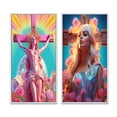 thumbnail image 2 of Designart "Vibrant Rainbow Barbie Jesus Symbol of Joy VI" Christianism Framed Wall Art Set Of 2 - Traditional Pink Frame Gallery Set For Office Decor, 2 of 6