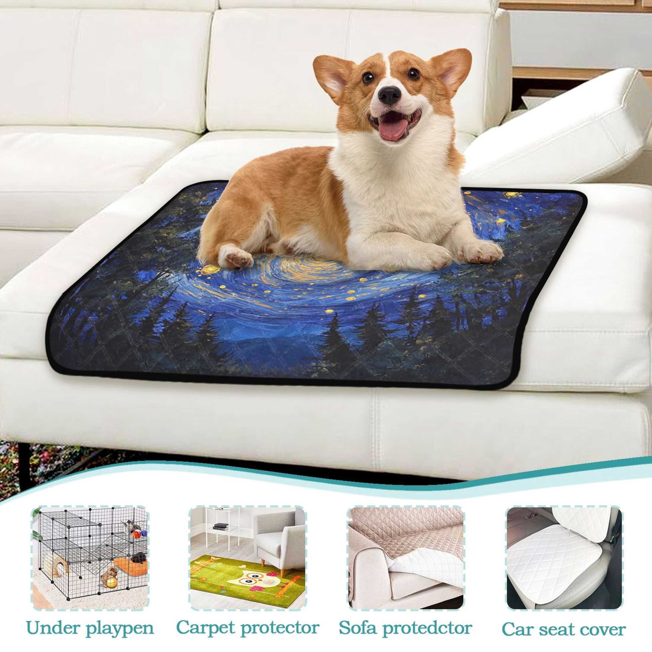 Qxltty Starry Night Sky with Fireflies Cat litter Pads Pet Set of 3 Diaper Mats Center Anti-leakage Layer Absorbent Soft and Comfortable