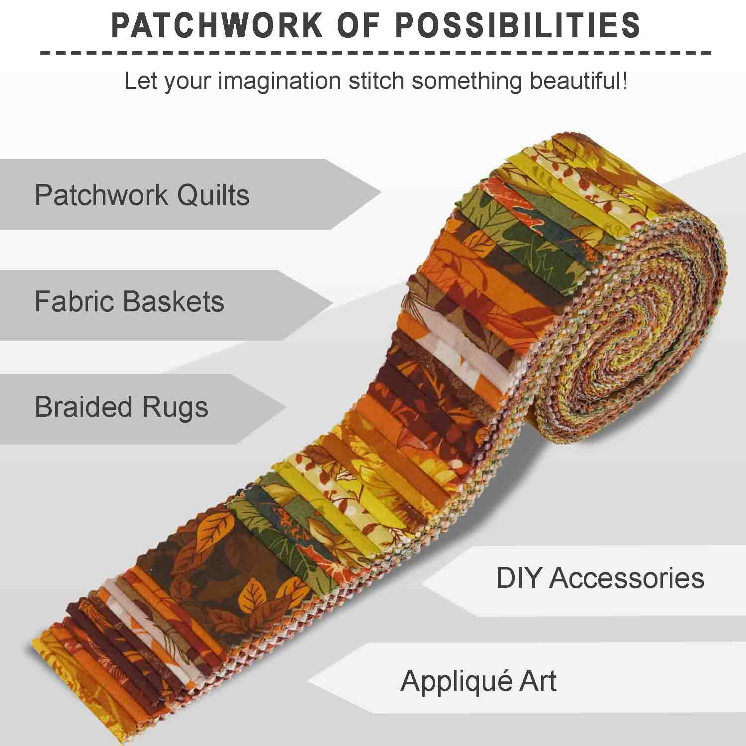 Jelly Roll Fabric Strips for Quilting, Precut 2.5" for DIY, 40 Strip Assorted Bundle, Jelly Roll for Scrapbooking, Perfect Quilting Fabric for Sewing, Craft, Home Dcor, Rug - Autumn Serenity