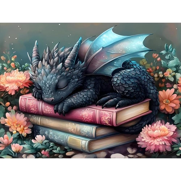Dragon Diamond Art Kits for Adults, Book Diamond Painting Kits for Beginner, Flower 5D DIY Round Full Drill Gem Crystal Art, Paint by Diamonds Dots for Home Decor 16X12In