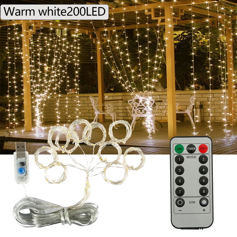 2M X 2M Remote Control Led White Curtain Fairy Lights Window Icicle Christmas 