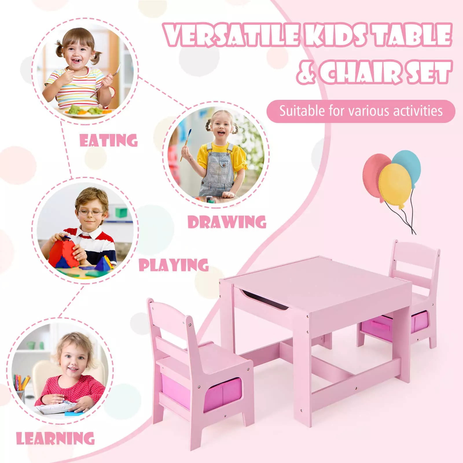 Harmijoy Kids Table and Chair Set, 3 in 1 Toddler Activity Table w/ Reversible Tabletop & Storage Drawers for Drawing, Reading, Crafts, Playing