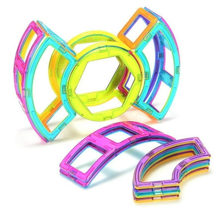 Magnet Blocks Construction Set Multicolor Building Clear Tiles Stacking 34 PC Educational STEM Toy Ferris Wheel For Baby Toddler 36 Months