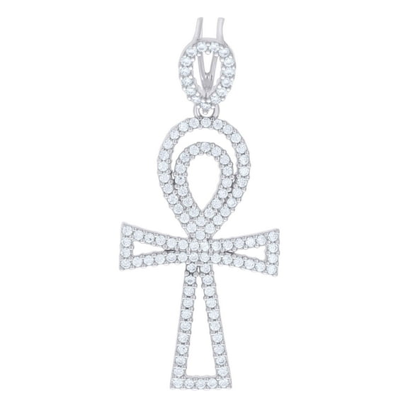 925 Sterling Silver Round Cut Moissanite Men's Open Ankh Cross Pendant Religious Charm | 1.48 Ct.