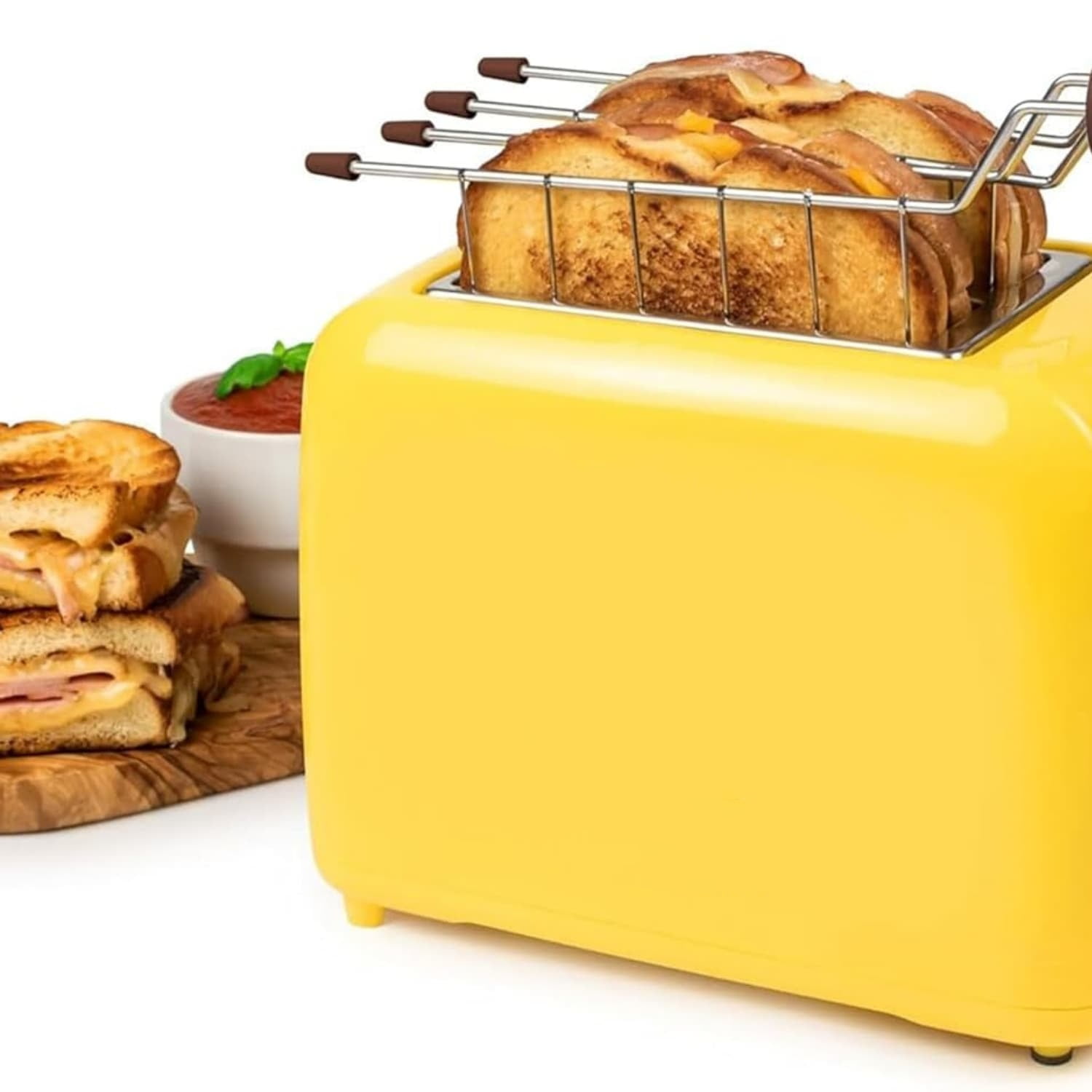 Grilled Cheese Sandwich Toaster with Easy-Clean Toasting Baskets - Adjustable Toasting Dial and Extra Wide Slots - Yellow