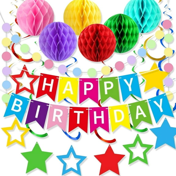Colorful Birthday Party Decoration Kit with Banner, Bunting, Confetti
