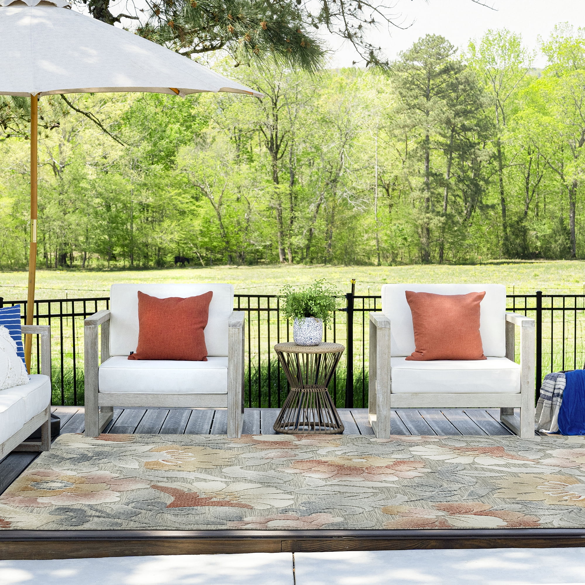 4x6 Water Resistant, Indoor Outdoor Rugs for Patios, Front Door Entry, Entryway, Deck, Porch, Balcony | Outside Area Rug for Patio | Gray, Floral | Size: 3'10'' x 5'3''