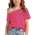 thumbnail image 3 of Agkizg Girls One Shoulder T-Shirt Casual Cute Short Sleeve Top for Kids Summer Tee, Sizes 11-12 Years, 3 of 6