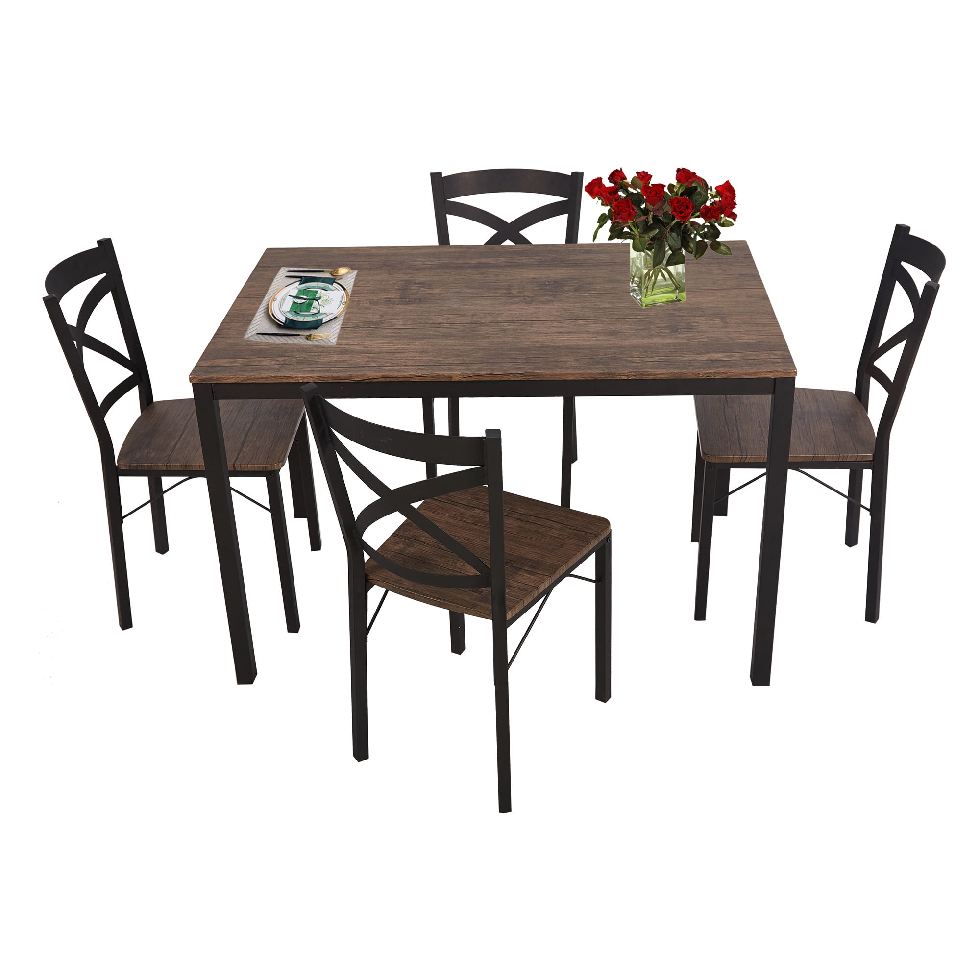 Karmas Product 5 Piece Dining Table Set For 4 Chairs Wood And Metal Kitchen Table Modern And Sleek Dinette Walmartcom Walmartcom