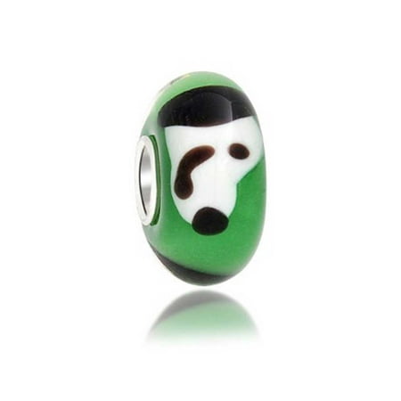 - Black White Dog Pet Murano Glass 925 Sterling Silver Core Spacer Bead Fits European Charm Bracelet For Women For Teens