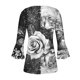 thumbnail image 3 of Blusa informal con botones estampados y plisados de plástico para mujer, manga 3/4, manga corta y cuello de cuerno., 3 of 4