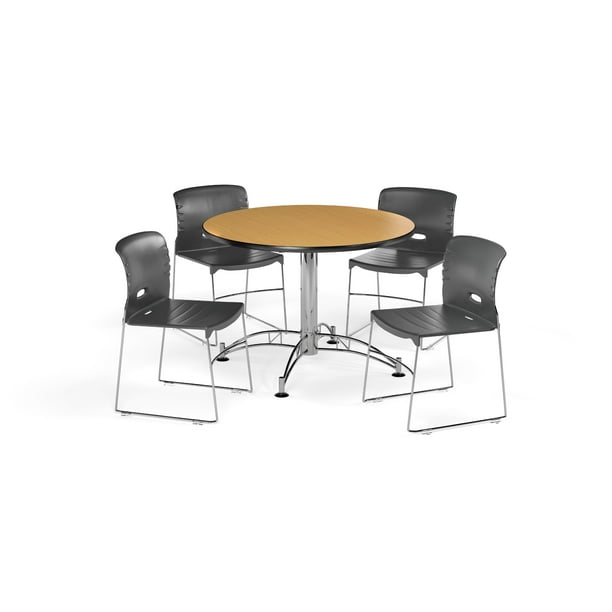 Ofm Multi Use Break Room Package 42 Round Table With Contract Chairs Oak Finish Chrome Plated Steel Base And Gray Seats Pkg Brk 106 Com 42 Round Table With Contract Chairs, How Many Does A 42 Inch Round Table Seat