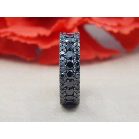 3Ct Round Cut Lab-Created Black Diamond Full Eternity Wedding Band Ring 14k Black Gold Plated Silver