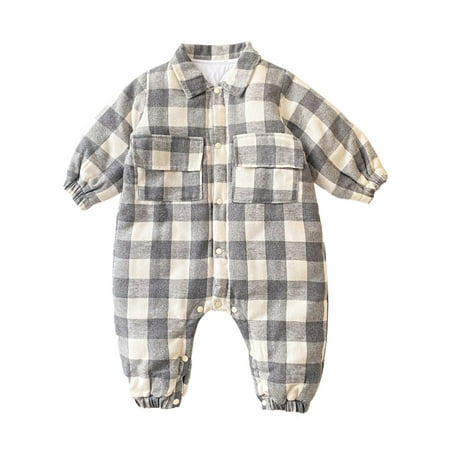 

Dpytoraw Baby Boys Girls Cotton Plaid Autumn Long Sleeve Pants Romper Jumpsuit Clothes Size 12-18 Months