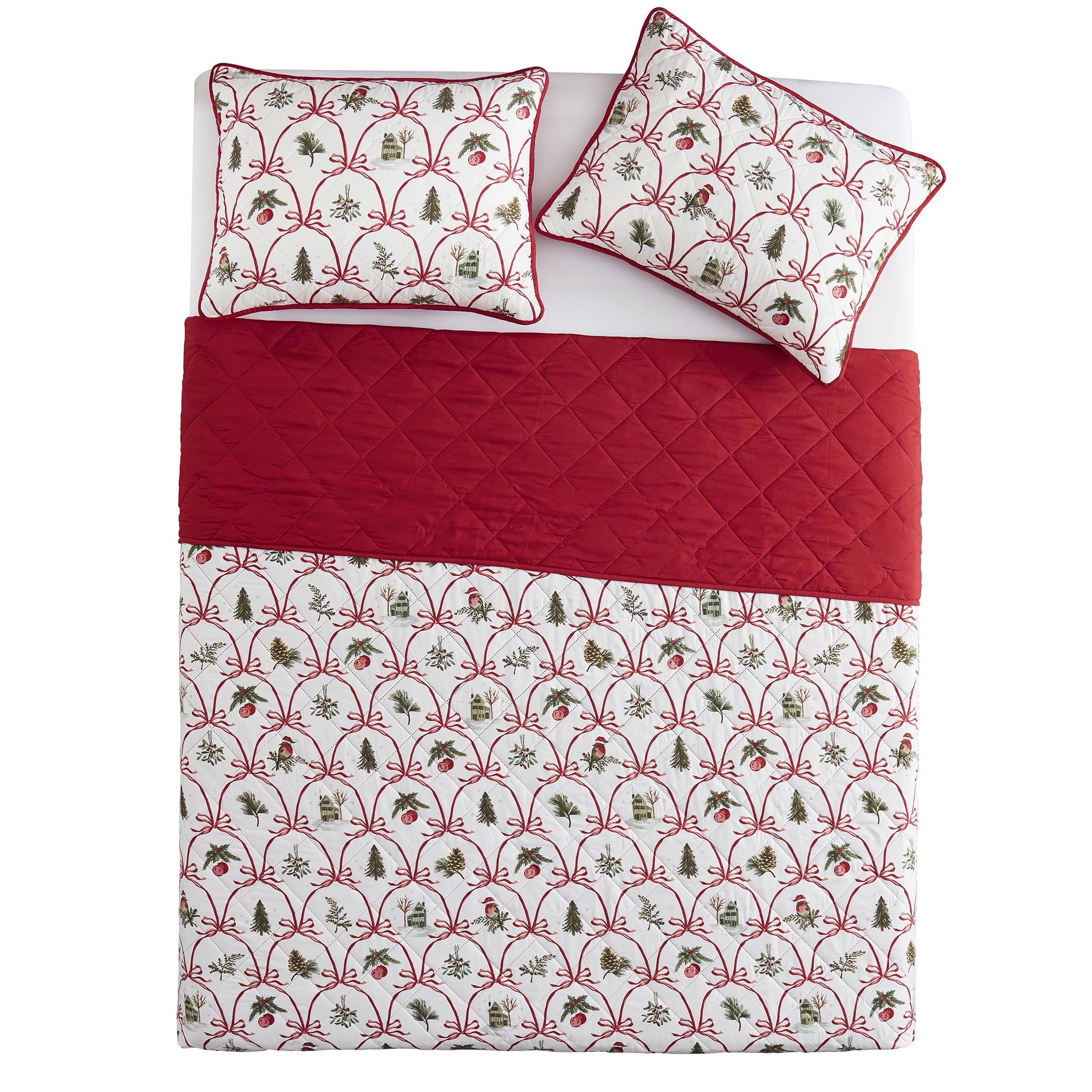VCNY Home Multi Christmas Bow 3-Piece Adult Microfiber Quilt Set, Full/Queen