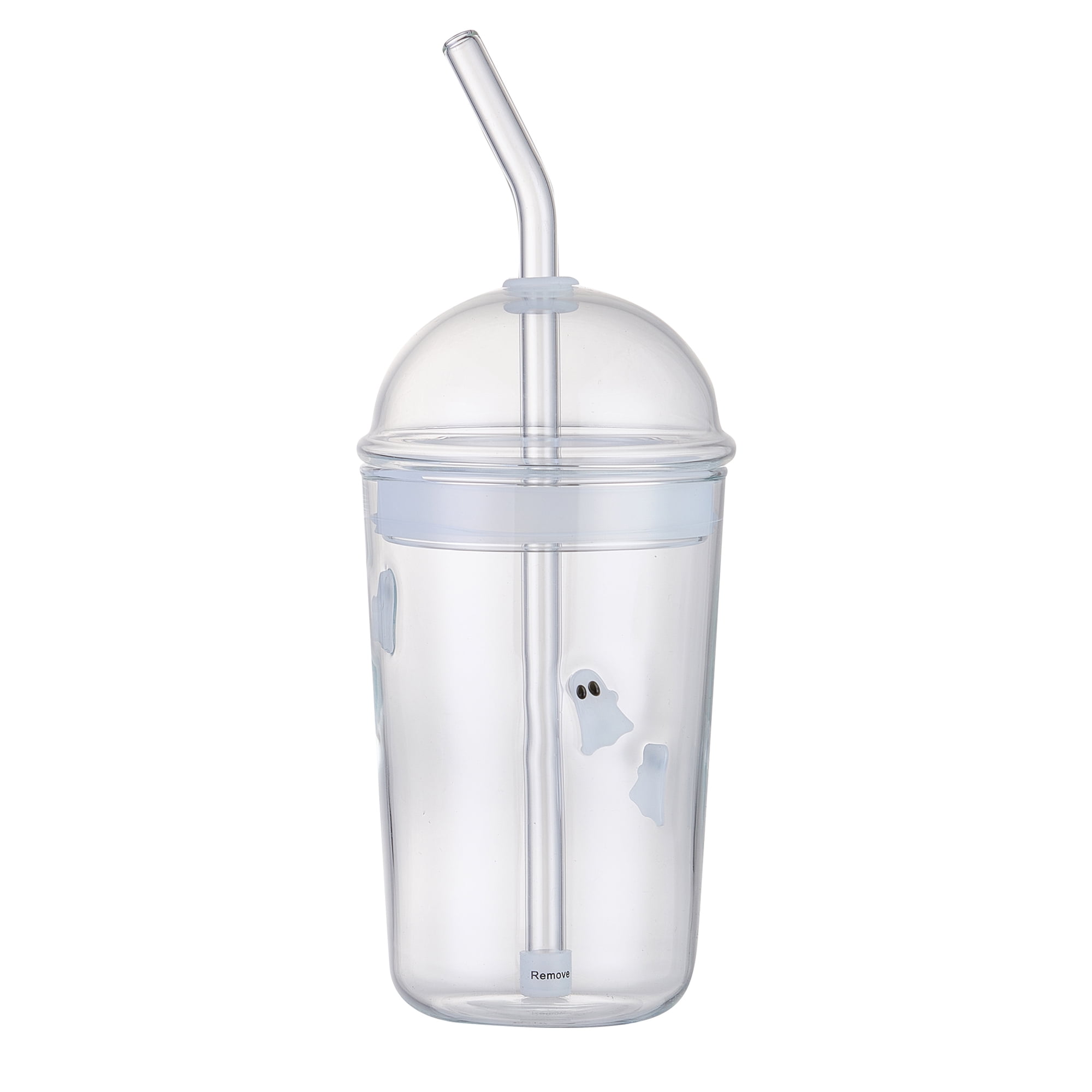Way To Celebrate 16 oz Ghost Icon Clear Glass Sipper with Lid and Straw