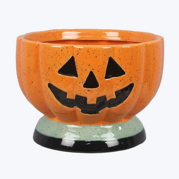 Young's Inc 84184 Ceramic Pumpkin Candy Bowl Large, Halloween Treat Holder