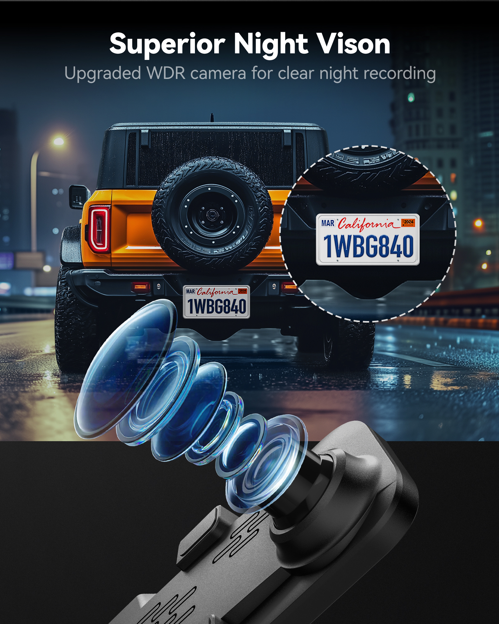 WolfBox 12" 4K Front 1080P Rear Mirror Dash Cam photo 3