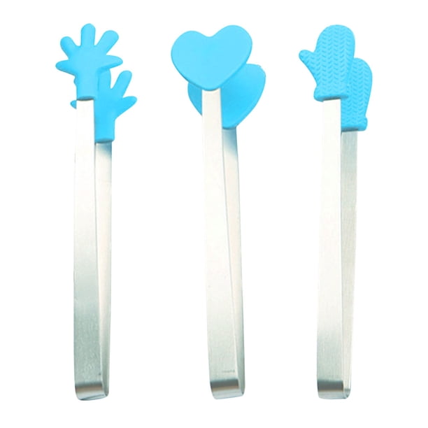 ColoMX 3 unids Adorables Niños Alimentos Pinzas de Acero Inoxidable Pinzas de Azúcar de Silicona Clips de cocina