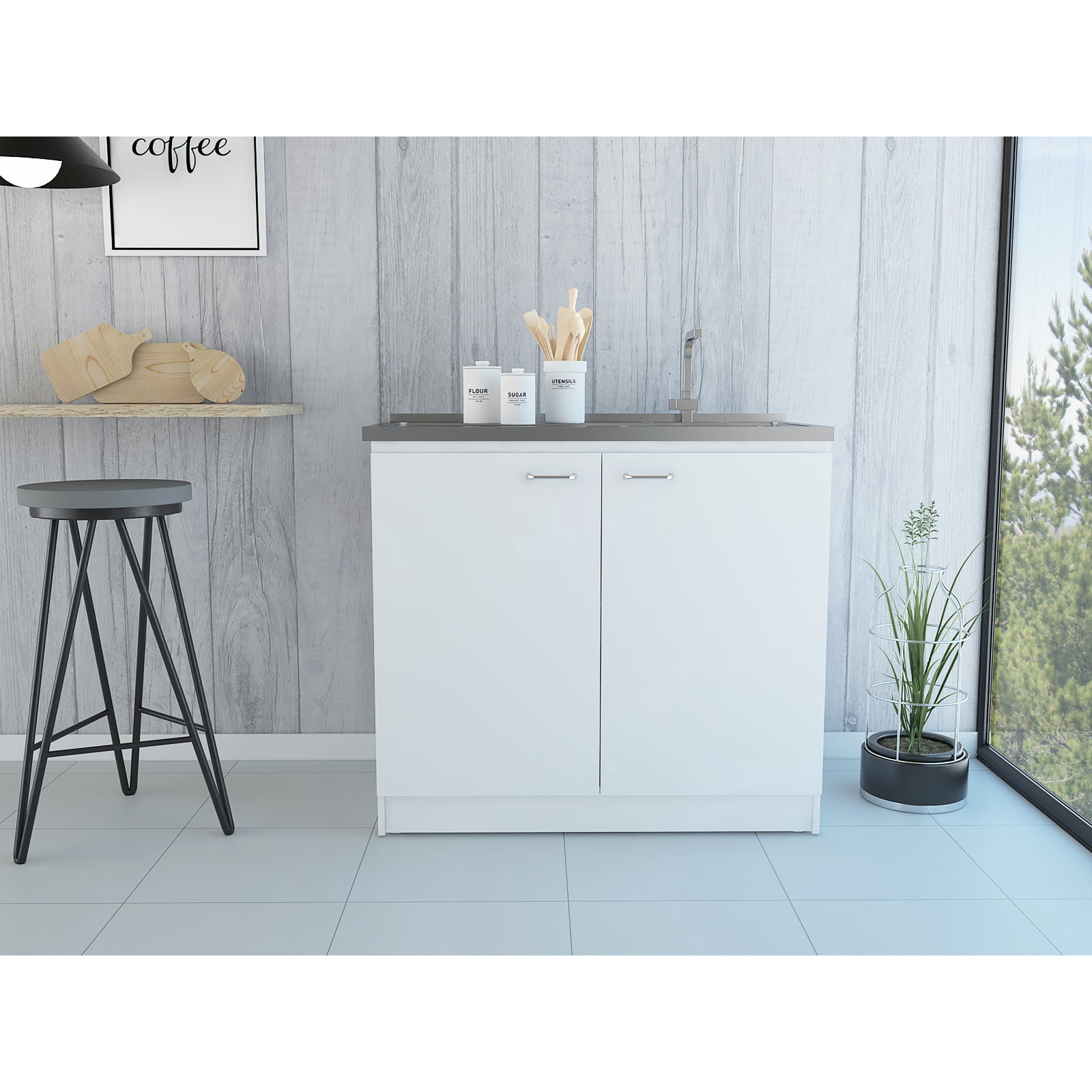Miekor Furniture Brookeline Rectangle 2-Door Utility Sink and Cabinet White W5U093