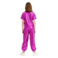 thumbnail image 2 of Xnihocha Kids Girls Metallic Jazz Dance Outfit Short Sleeve Sparkly T-shirt and Pants Shiny Hip Hop Dancewear Hot Pink 130, 2 of 7