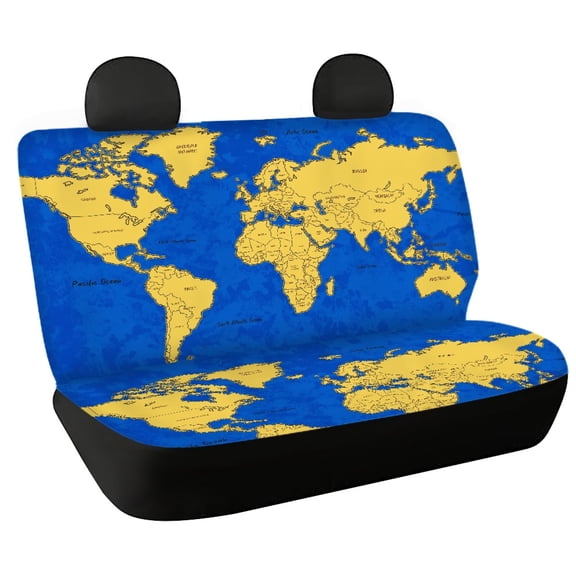 Uourmeti Blue Yellow World Map Full Wrap Car Seat Cover for Car Interior Automotive, Comfortable Rear Bench Seat Covers Stretch Car Back Seat Cover Protectors