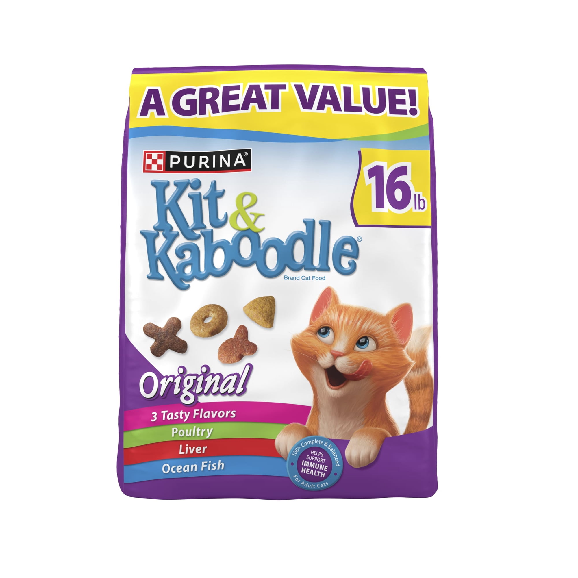 Purina Kit and Kaboodle Original Dry Cat Food for Adult Cats, Immune Health Support, 16 lb Bag