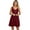 Burgundy, variant on Women's Buttoned Wide Strap Mini Dress with Pockets and Sheer Overlay Soft 65% rayon 30% polyester 5% spandex