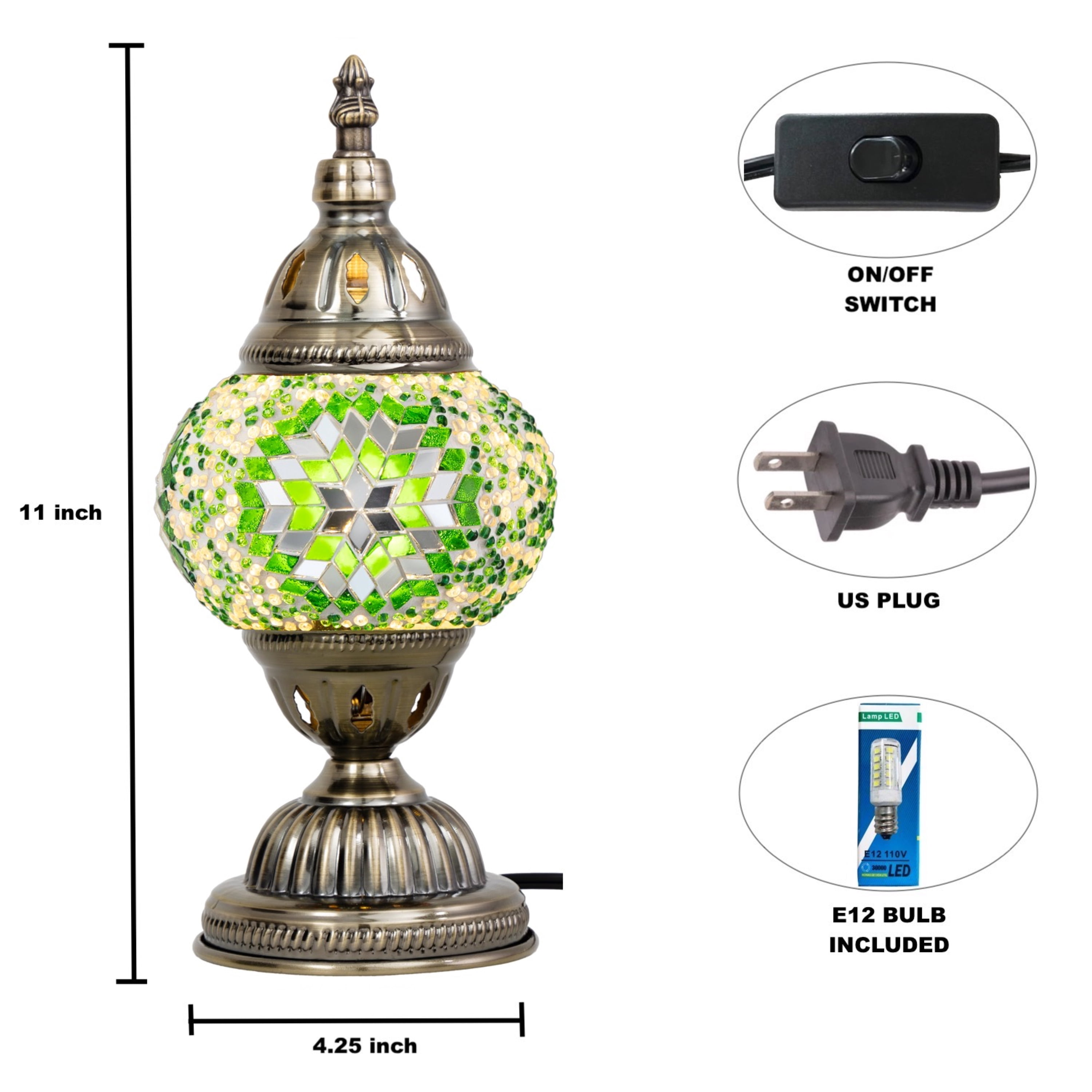 KRAFTSTORIES Turkish Mosaic Lamp Kit DIY Glass Decorative Table Bedside Night Light Tabletop for Living Room Bedroom | Make Your Own Lamp | Antique Bronze Base (Green)