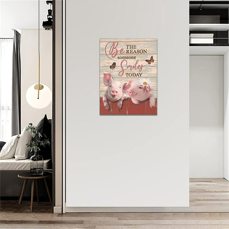 Pink Pig Wall Art Funny and Cute Pig Pictures Canvas Print Wall Country  Farm Pig Animal Painting Inspirational Wall Decor Modern Framed Artwork  Home Decor for Bathroom Bedroom Living Room 12x16 