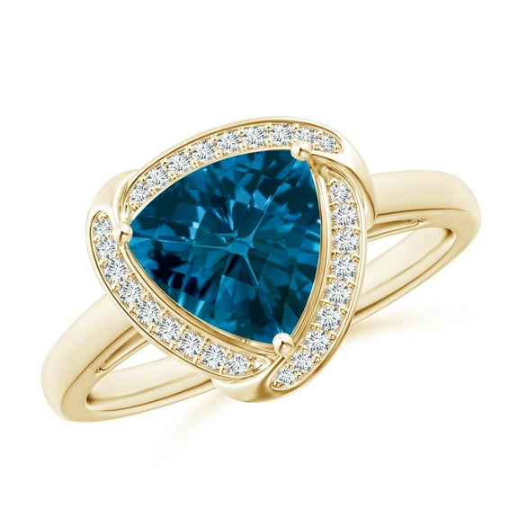 ANGARA Natural 1.4 ct London Blue Topaz Overlapping Halo Ring in 14K Yellow Gold for Women (Size-8mm) | November Birthstone, Anniversary, Jewelry Gift for Women | Natural London Blue Topaz Ring